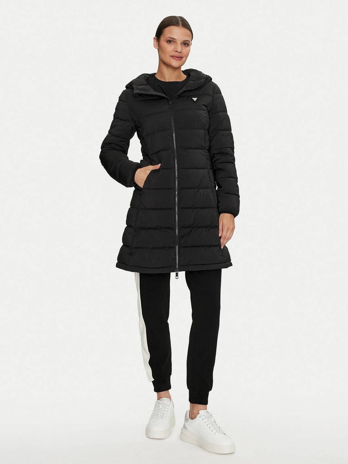 Guess New Aleta Long Puffer Jacket Nero - Taglia M Abbigliamento Donna