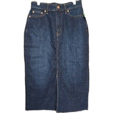 Gap Icon Midi Denim Skirt Raw Hem Edge 26/2 NWT Dark Wash Straight Modest