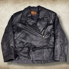 Vintage GIII Leather Jacket Women  s Size M Motorcycle Biker Belted Black Retro
