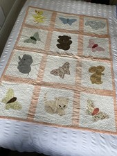 Vintage ? Styl ręcznie robiony patchwork pikowany kocyk dziecięcy zwierzę różowy 136 x 40cm