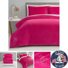 Glamorous Hot Pink 3-Piece Velour Comforter Set - Full/Queen Size Luxury