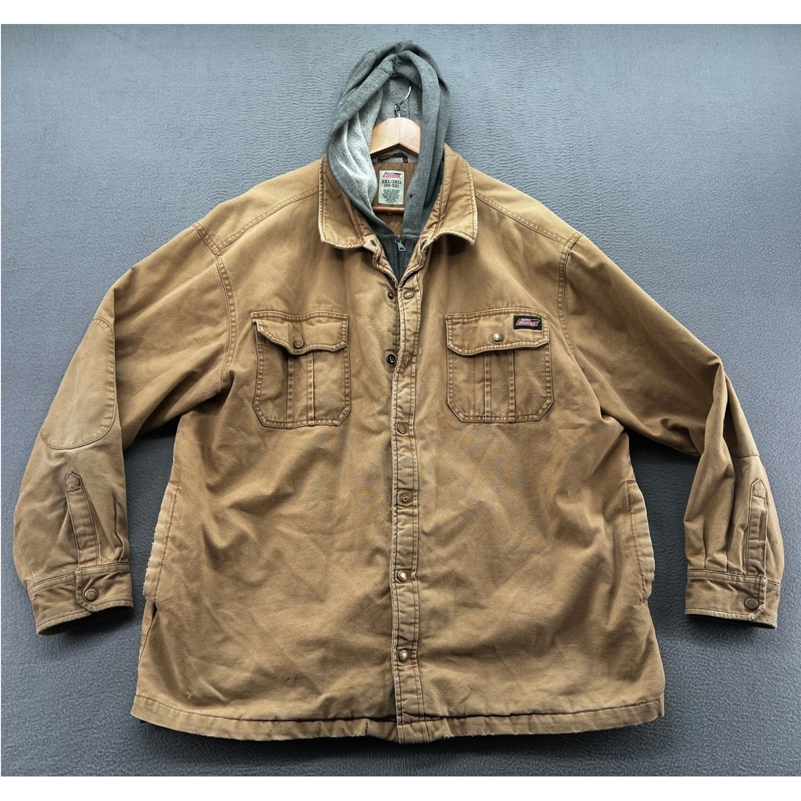 Genuine Dickies Jacket Mens 2XL Brown Canvas Hooded Work Quilted Lined Duck Coat