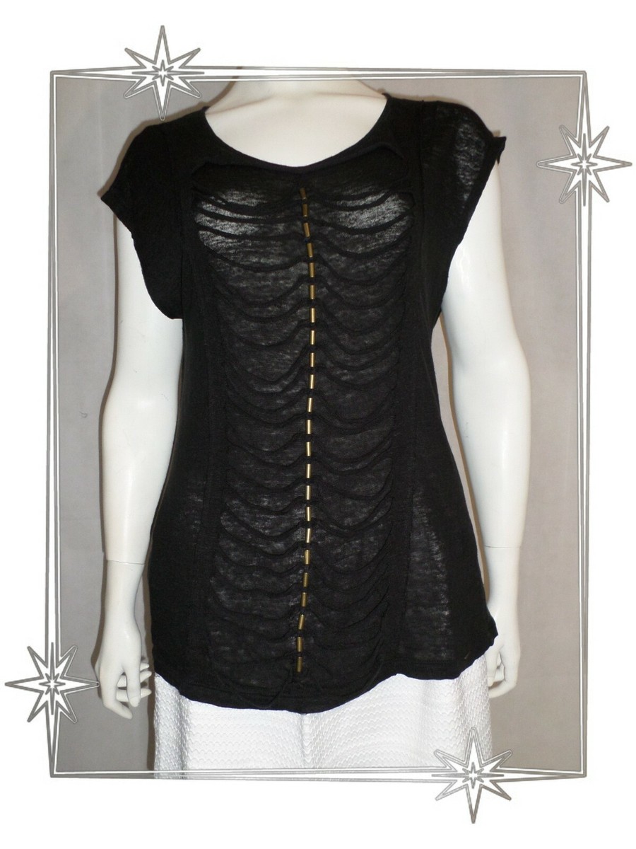 Haut T-shirt Fantaisie Noir à Lanières Et Perles Cop Copine - Taille L, Occasion Très Bon État