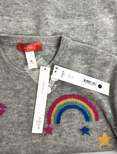 Maglione girocollo AQUA bambina cashmere grigio con stelle e arcobaleno nuovo con etichetta L - Foto 9 di 10