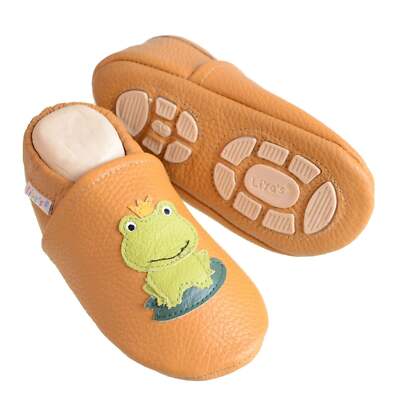 Liya's Leather Slippers with Rubber Sole - #687a Frog in Mustard