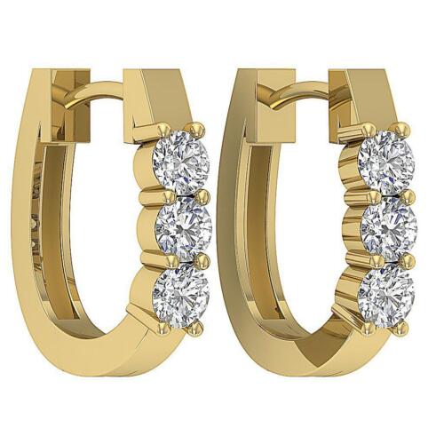 Hoops Earrings VVS1 F 0.70 Ct Round Cut Diamond Prong Set 14K Solid Yellow Gold - Picture 1 of 12