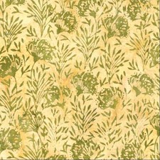 Island Batik - Earthly Greens - Flower With Leaves - Green Celery, Fabric BTY