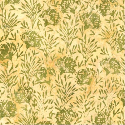 Island Batik - Earthly Greens - Flower With Leaves - Green Celery, Fabric BTY