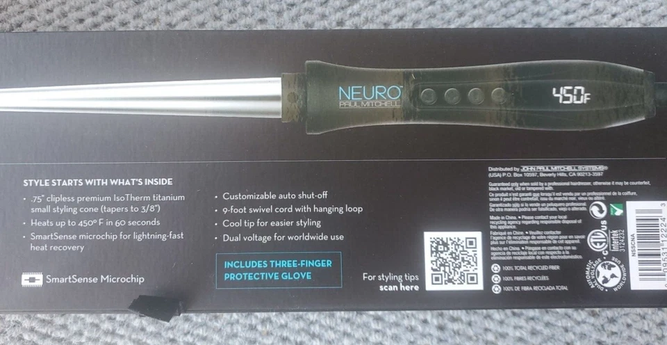 Rizador sin recortar Paul Mitchell Neuro negro/plateado - cono de 0,75 pulgadas Foto 3 de 4
