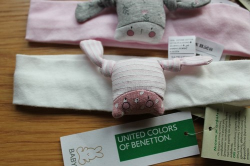 United Colors of Benetton Baby Cotton Headbands Pack of 3 Grey Pink White - Picture 2 of 12