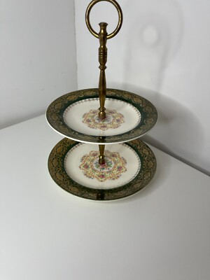 VTG Harmony House By Salem Excellency 2 Tiered Serving Platter- 23 Karat Gold 