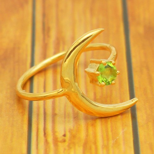 14k Gold Peridot Ring Handmade Jewelry Crescent Moon Ring Solid Gold Jewelry - Picture 5 of 8