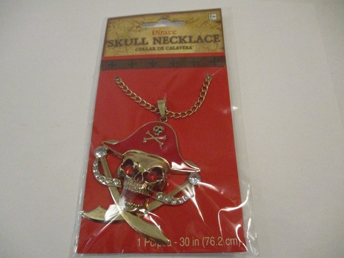 Lot 10 Gold Tone Rhinestone Pirate Necklace Pendant Skull and Crossbones Sword - Picture 3 of 5