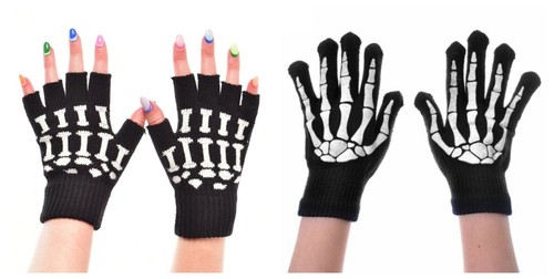 Poizen Industries Skeleton Gloves Bones Long Fingerless Goth Halloween Winter - Picture 5 of 5