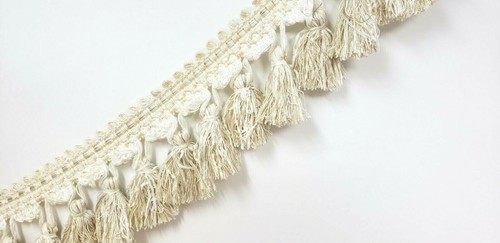 6 YD RARE VAN LATHEM FRENCH 3.5" CHENILLE TASSEL FRINGE IVORY CREAM UPHL DRAPERY - Bild 5 von 12
