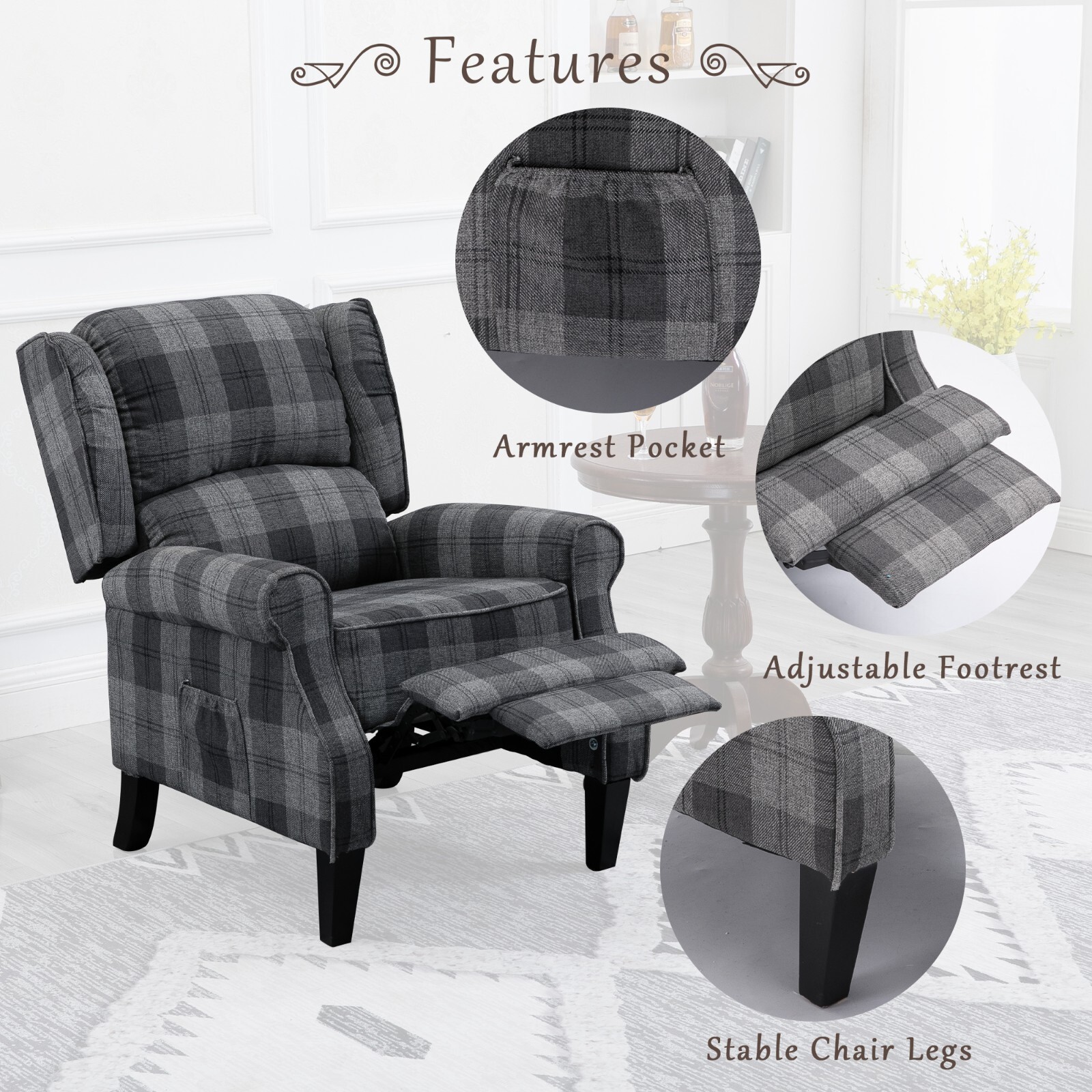 Modern Comfortable Upholstered Leisure Chair MultiUse Recliner Chair
