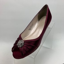 David's Bridal Satin Peep Almond Rhinestone Toe Low Wedge Slip On Shoes Sz 8.5M