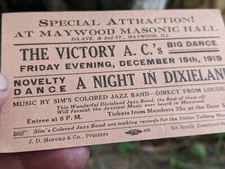 1919 Maywood Masonic Hall Dance Illinois Sim's Colored Jazz Band Victory AC's