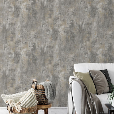 Anthrazit Grau Tapete Industrial Betonoptik Metallic Gold Wohnzimmer