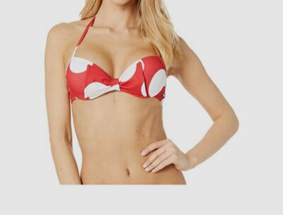 $575 Moschino Women's Red White Halter Closure Bikini Swim Top Swimwear  Size