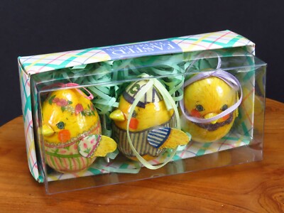 Vintage Easter Egg Ornaments Decoupage Chicks Baby Chicken Bird 3 Paper Eggs '95