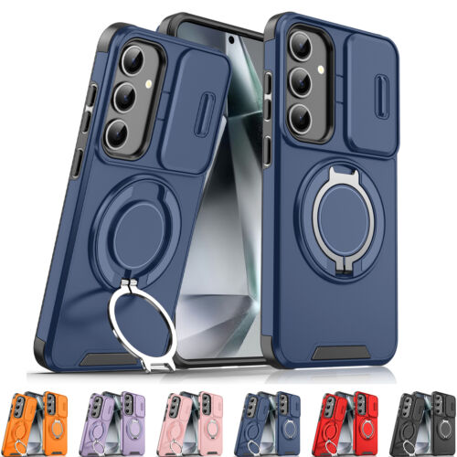 For Samsung S25 Ultra S24FE S23 S22 Magnetic Ring Stand Rugged Camera Slide Case