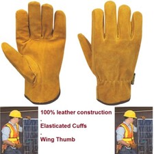 Stanley Split Cowhide Leather Driver Unisex Gloves Brown Large Work Gloves New