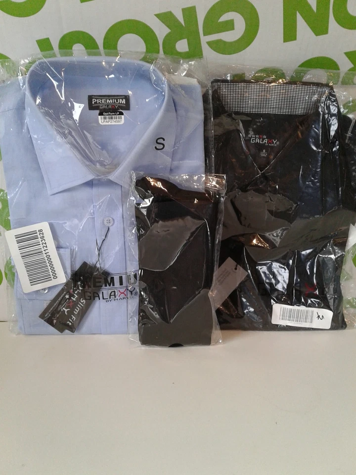 2 CAMISAS DE VESTIR NUEVAS GALAXY BY HARVIC ABOTONADAS 1 NEGRAS MANGA CORTA 1 LARGAS AZULES Foto 3 de 3