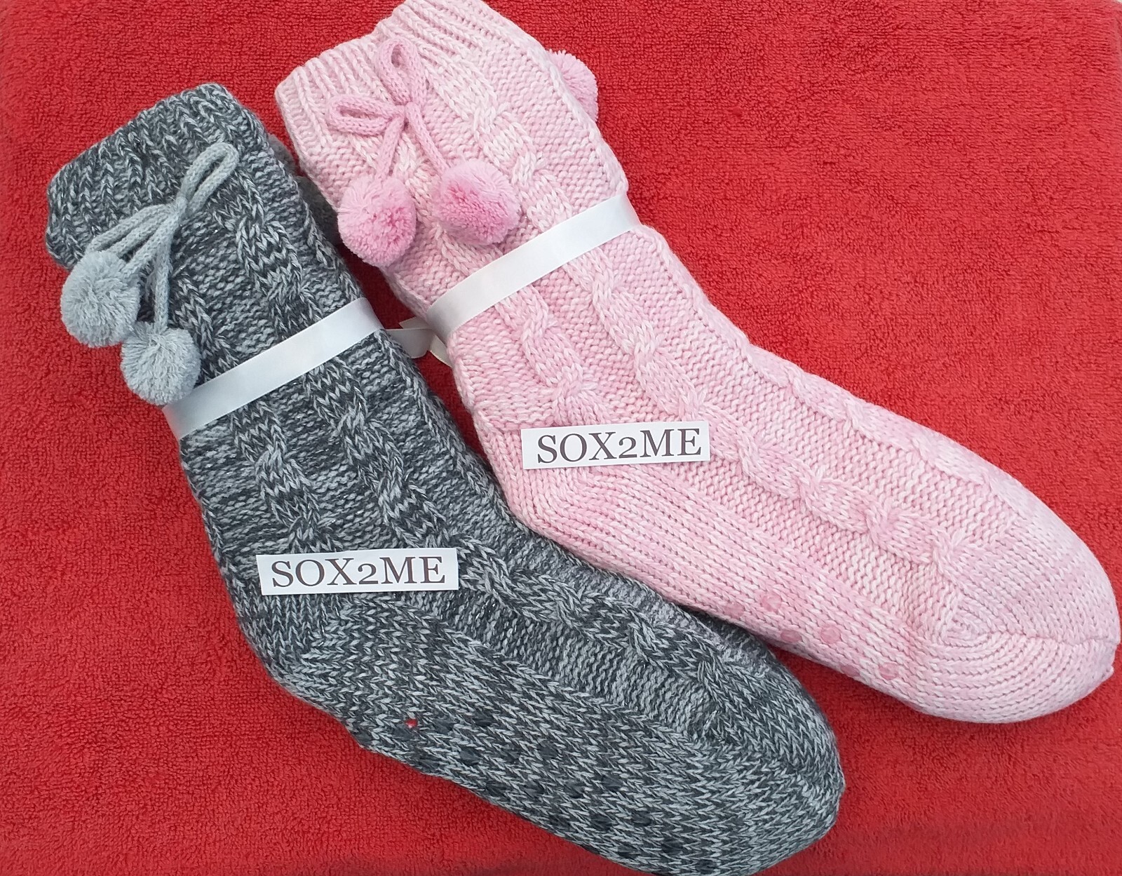 LADIES WOMENS SLIPPER SOCKS GRIPPER SOLE THERMAL LINED PINK or GREY