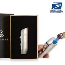 Silver Butane Cigar Lighter 3 Jet Torch Flame With Hole Punch Pocket Gift Box