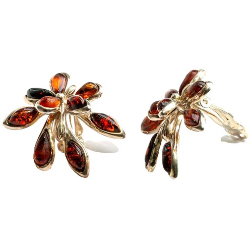 Boucles D'oreilles Lalique - Cristal Ambre - Métal Doré - Clips - Occasion