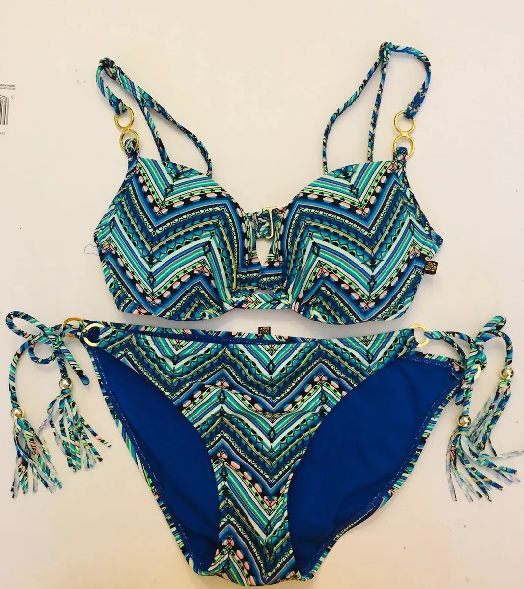 La Vie En Rose Aqua Multicolored Two Piece Bikini Swim Suit Set