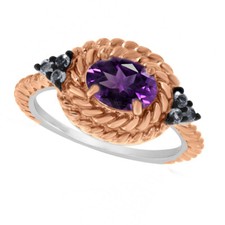 1.45 Ct Oval Cut Purple Amethyst  Topaz 14K Gold Plated Halo Engagement Ring