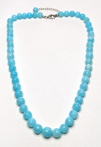 RCJ Signed Sterling Silver Light Blue Gemstone Beaded Necklace 20.5" Long