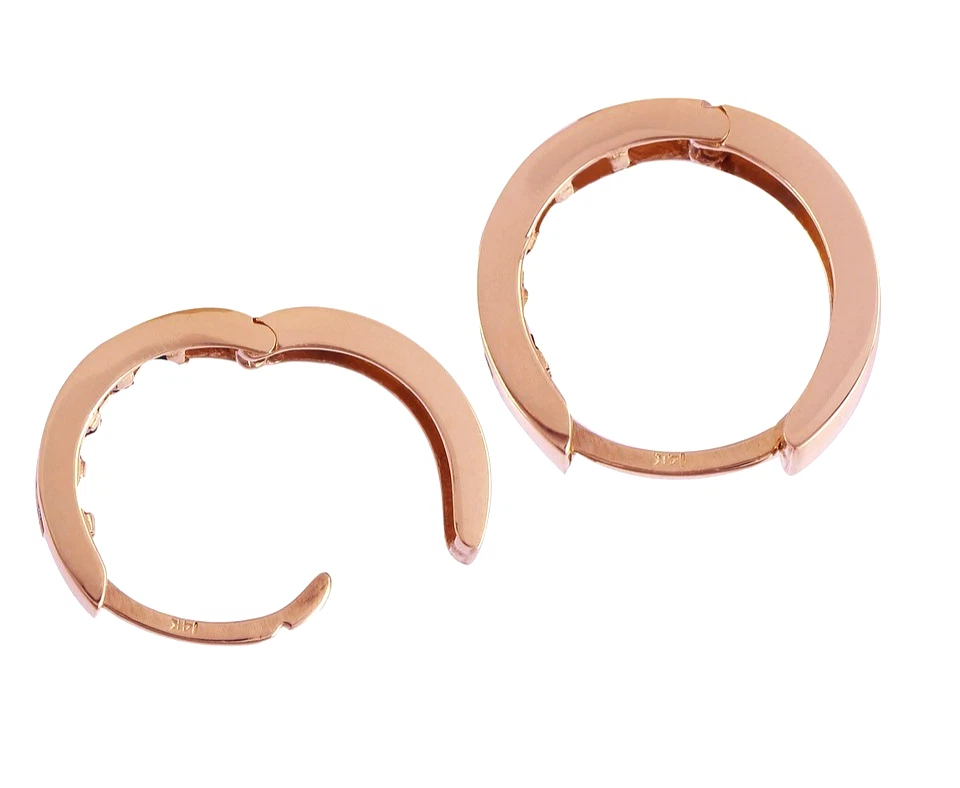 10k Solid Rose Gold 1.10 Carats Natural Blue Topaz Women's Huggie Hoop Earrings - Image 4 of 4