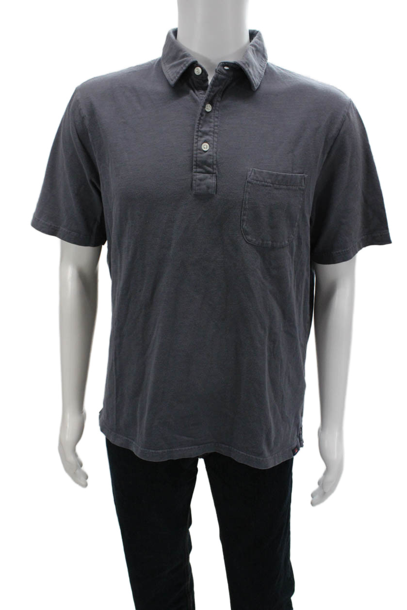 Faherty Men Button-Down Polo Dark Gray Short Slee… - image 1