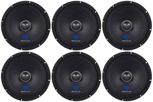 (6) Rockville RXM88 8" 500w 8 Ohm Mid-Range Drivers Speakers, Made w/Kevlar Cone