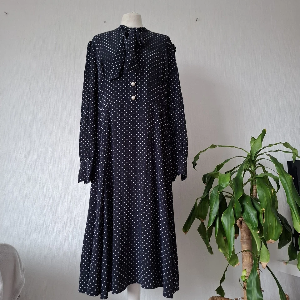 LK Bennett Polka Dot Mortimer Dress ASO Kate Silk Navy Blue Neck Tie UK 18 - Image 4 of 4