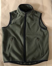 Kids Size M 10/12 LANDS END Zip Up Fleece Vest Green With Blue Trim Side Pockets