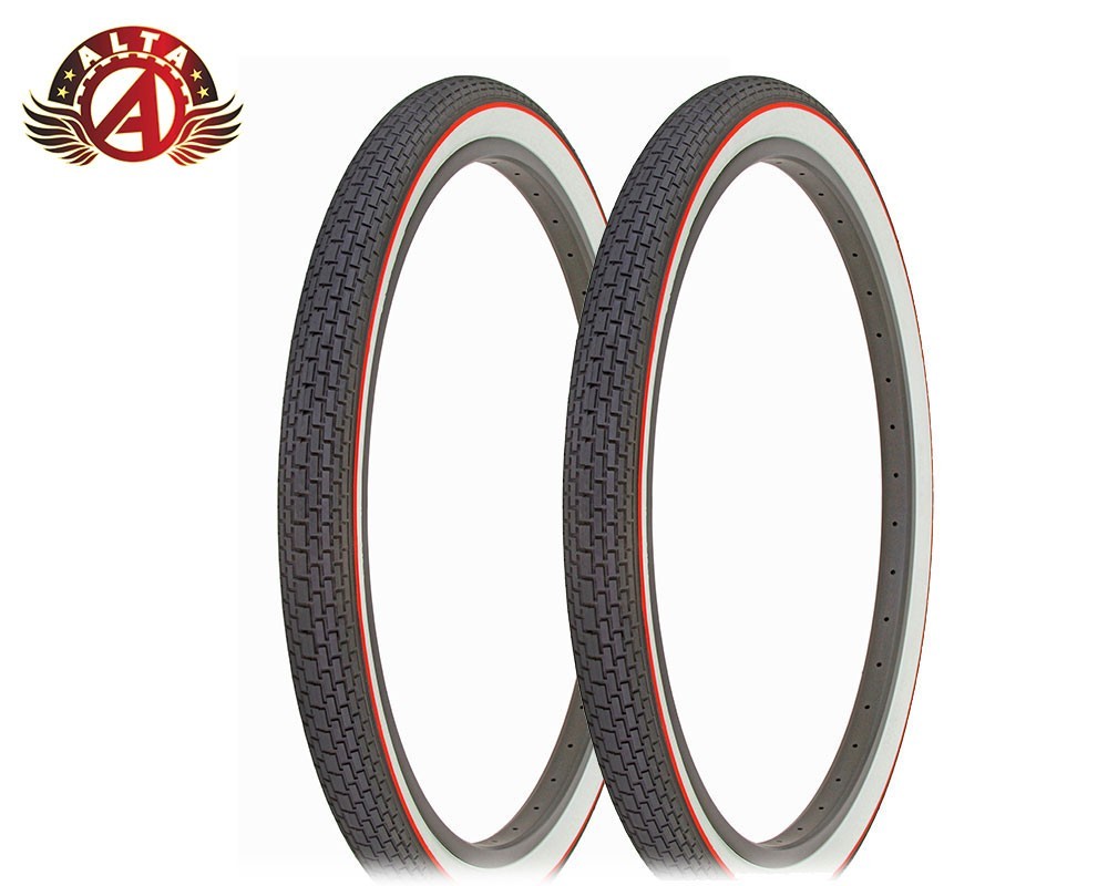 2 ALTA BICYCLE CRUISER WIRE BEAD TIRES 26x2.125 WHITEWALL RED LINE CLASSIC BRICK