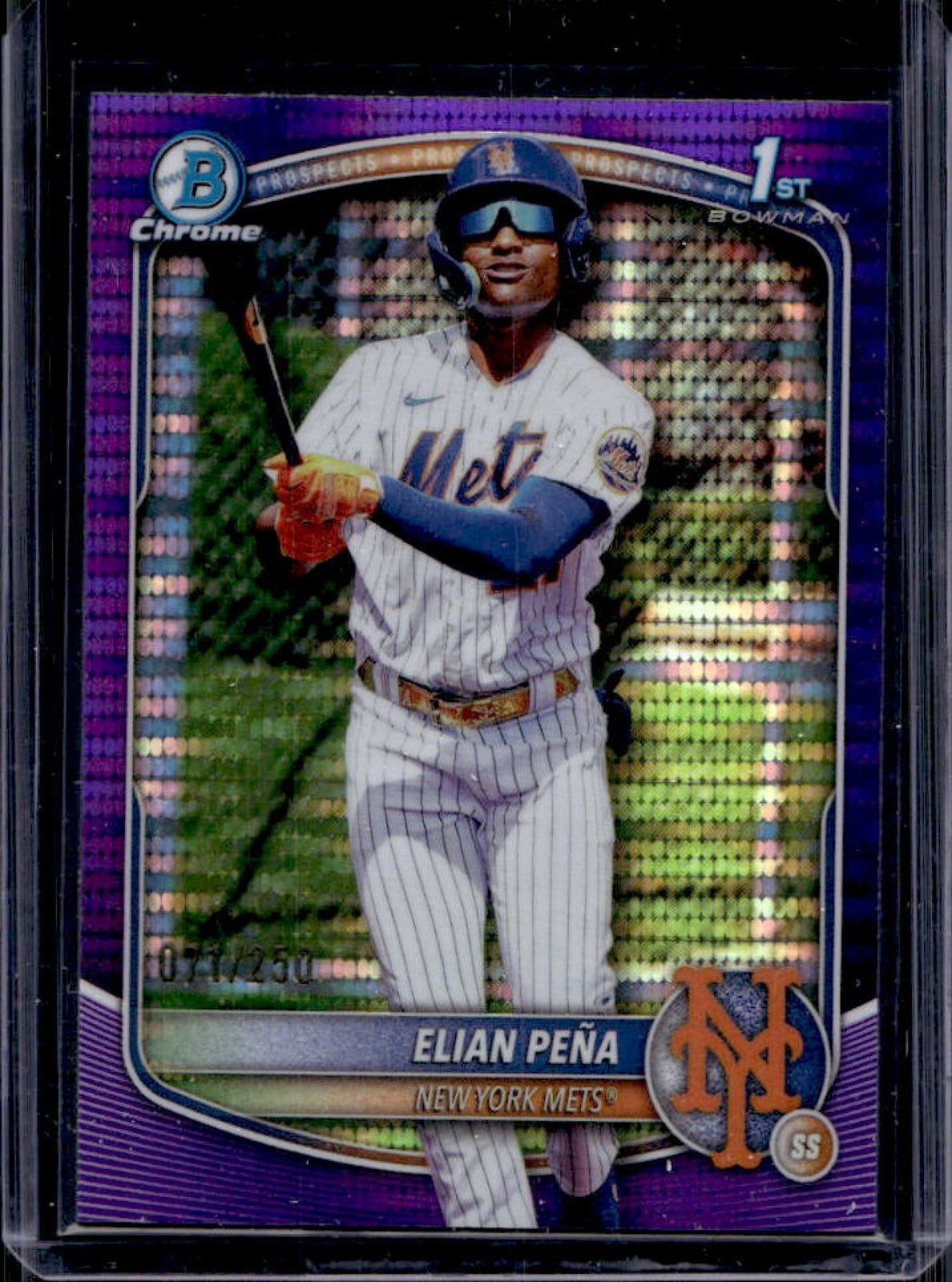 2025 Bowman Chrome Elian Pena Purple Pulsar Refractor 1st Prospect #/250 Mets