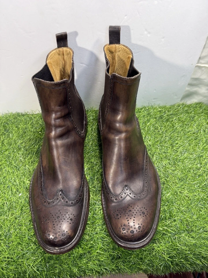 Cole Haan Made in Italy Brown Full Grain Men Leather Brogue Chelsea Boots 11.5M - Image 2 of 4