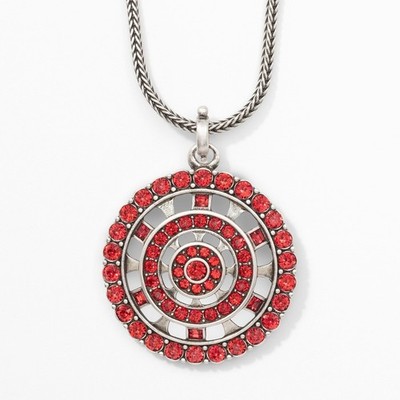 Touchstone Crystal by Swarovski Red Scarlet Medallion Necklace Silver Plated
