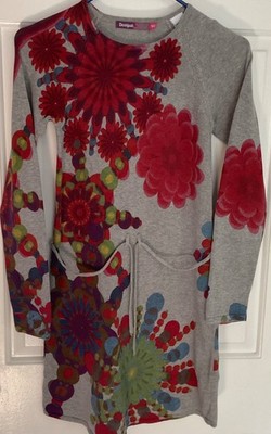 DESIGUAL girls 11/12 fine gauge sweater knit cotton dress   floral print   EUC