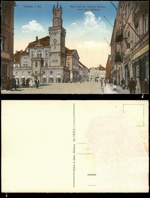 Postcard Löbau view from Zittauer Strasse to the town hall. 1914