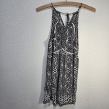 Forever21 String Tie Halter MiniSummer Dress Black Open VNeck Paisley Print Sz M