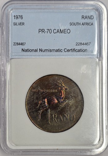 Toned 1976 .800 Silver Proof South Africa Rand Coin in A NNC Slab