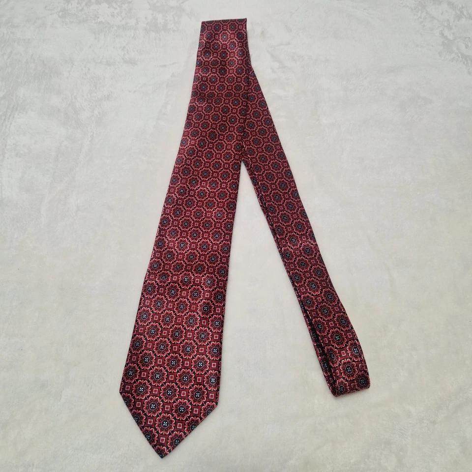 Corbata Italo Ferretti XL Bordo Roja Floral Geométrica Silvi Marina 100% Seda Hecha a Mano Foto 3 de 4