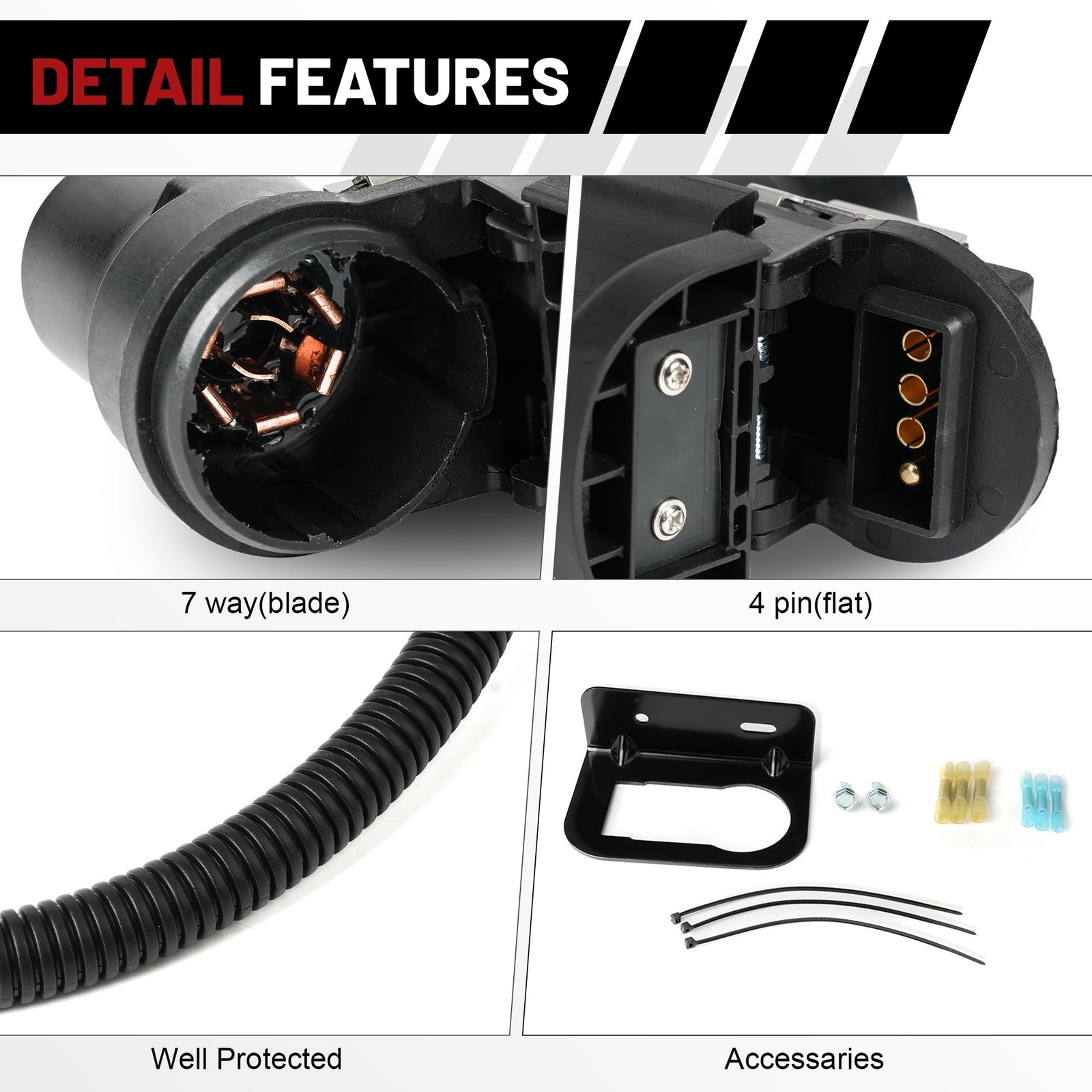 7 Way Trailer Tow Hitch Wiring Plug Receptacle Connector Harness In... Fast Ship