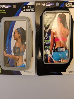 Qty 2 PRO STRENGTH ACTIVE WAISTBAND/Arm Band ADJUSTABLE BAND HOLDS PHONE